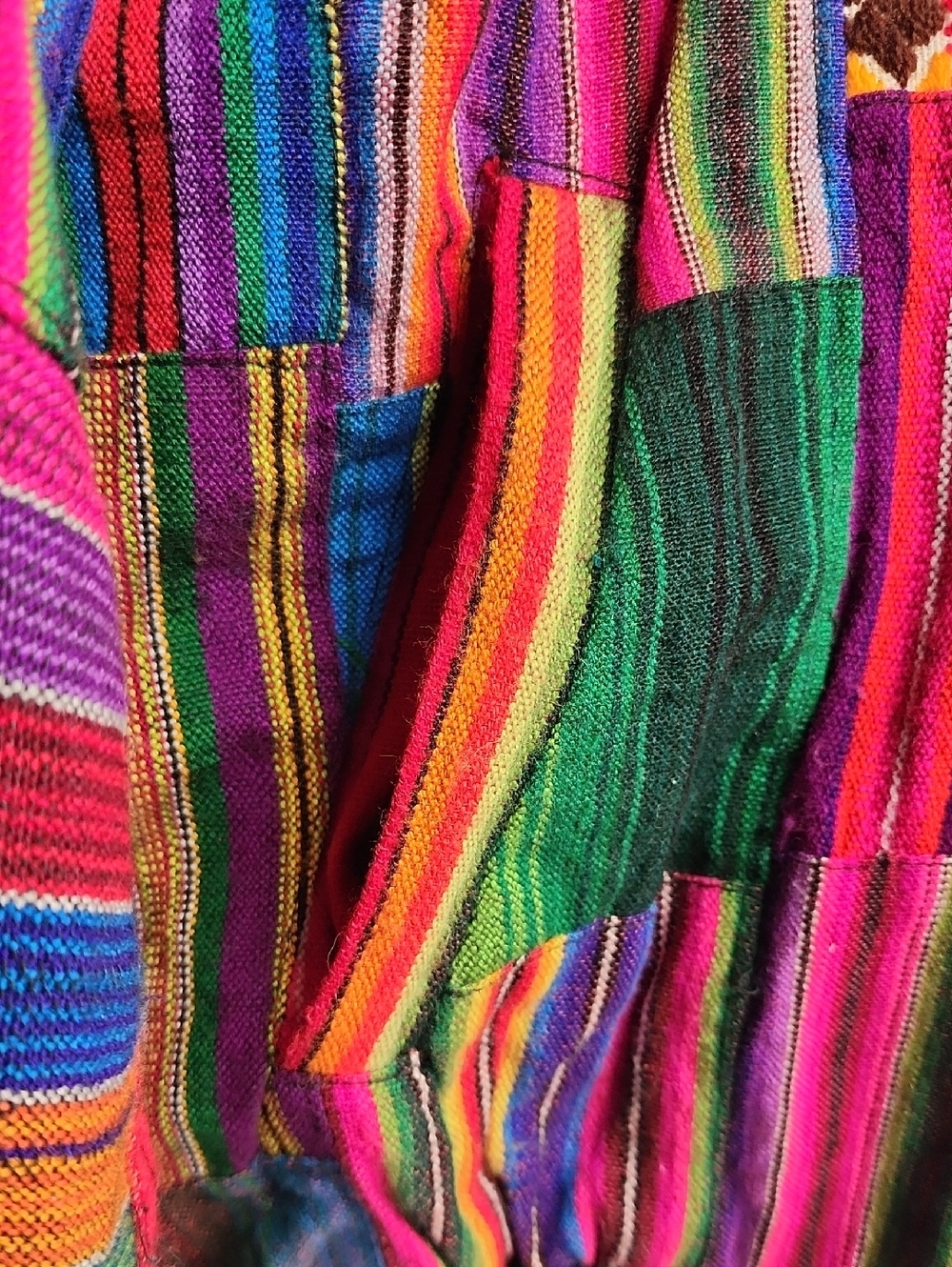Made In Guatamala Colorful Striped Patchwork Artisan Bomber Jacket- Bright Multi - Picture 4 of 8